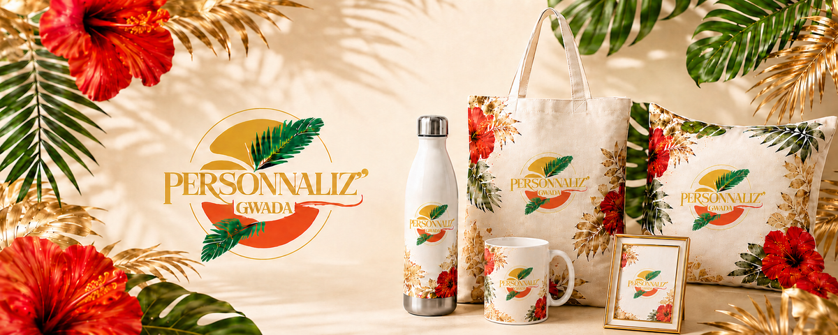 Bannière Personnaliz’ Gwada avec tasse et cadre entièrement visibles