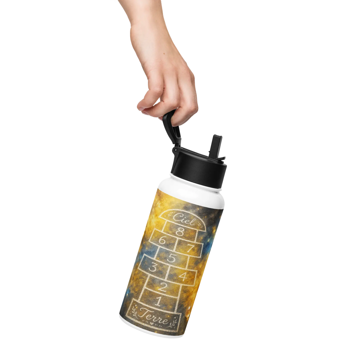 Gourde avec Paille en Acier Jaune et Bleu - image 4