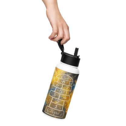 Gourde avec Paille en Acier Jaune et Bleu - image 4